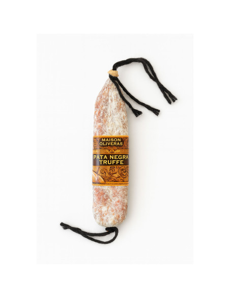 Saucisson Pata Negra Truffe - Maison Oliveras, charcuterie espagnole haut de gamme affinée avec soin.